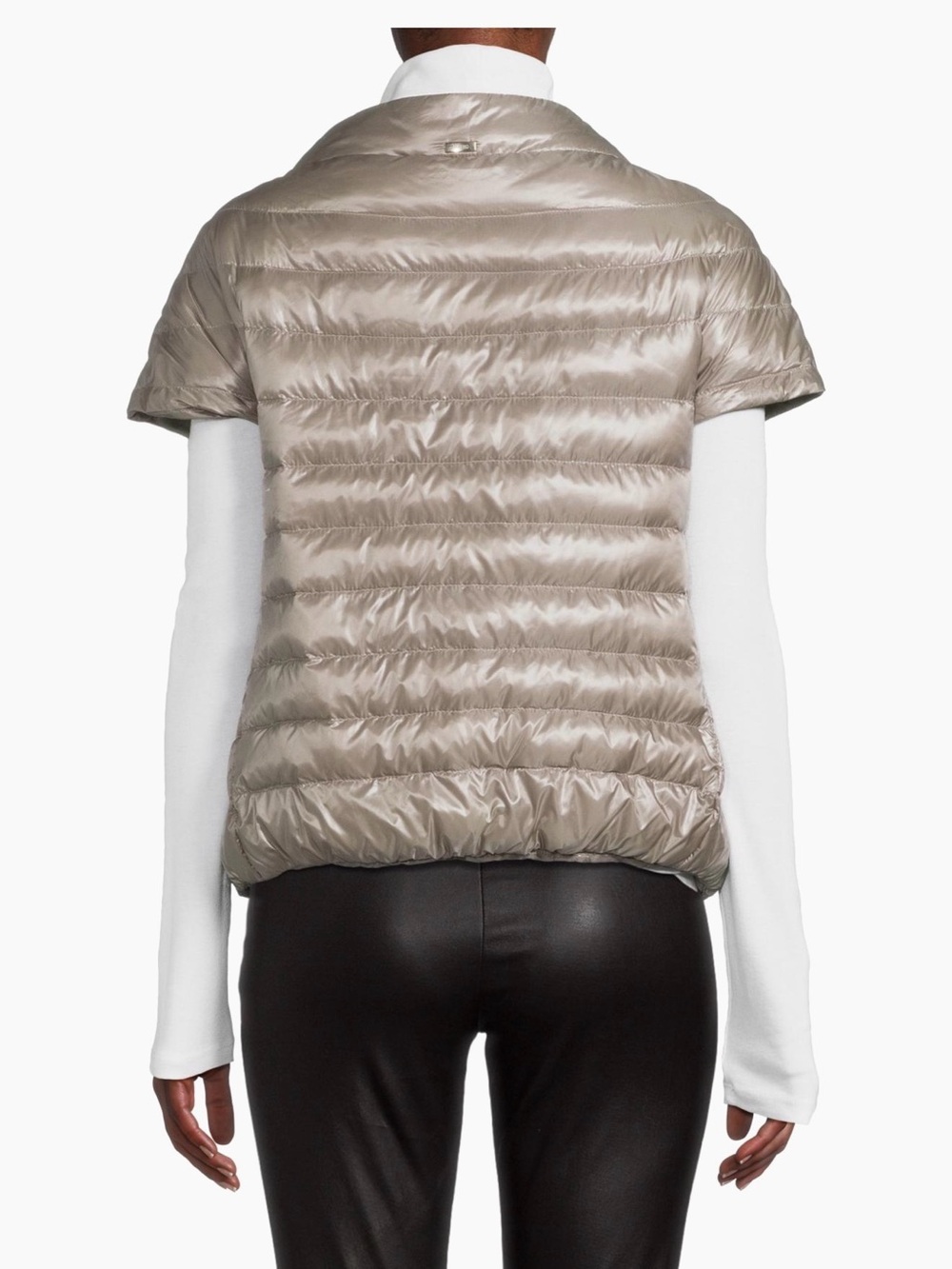 Herno Iconica Emelia Cap Sleeve Short-Sleeve Puffer Jacket in Tortura, Size 44 - Picture 3 of 8